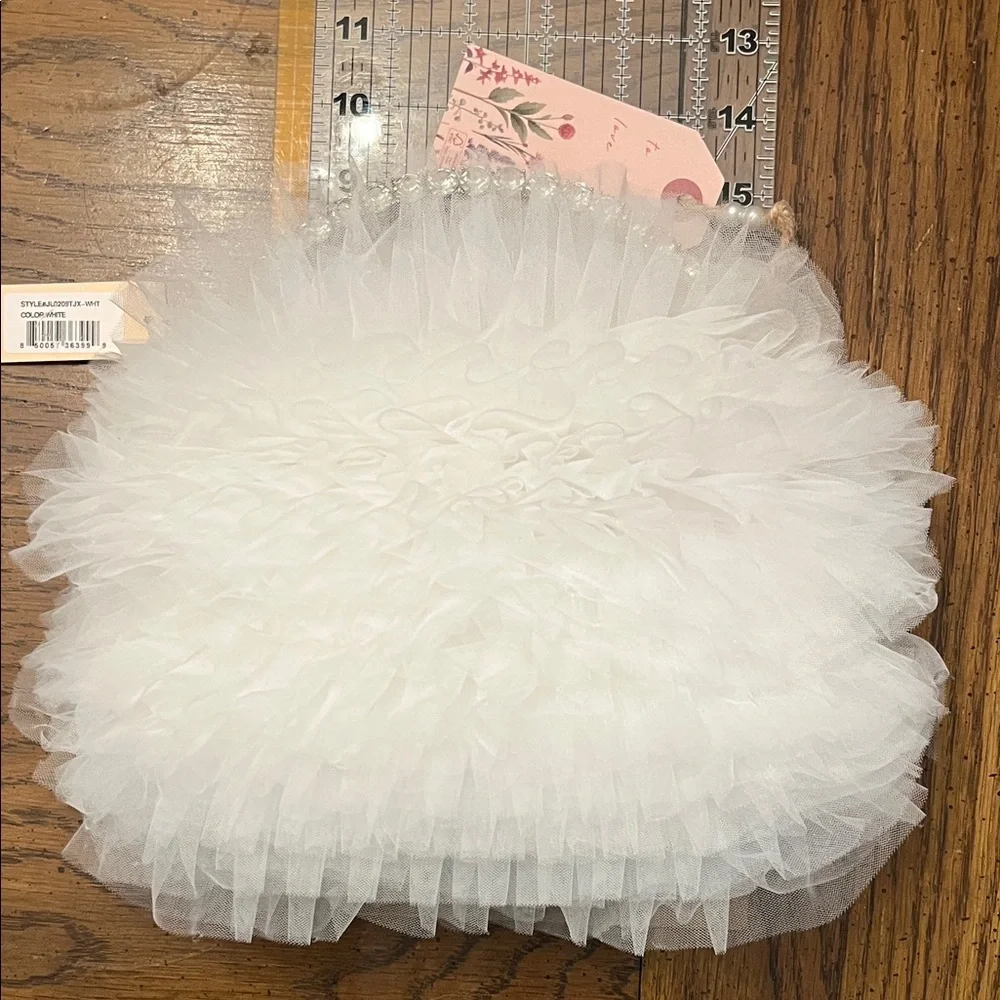 Jewel Badgley Mischka‎ Jazzie Tulle Layered Ruffle Pouch Clutch, NWT